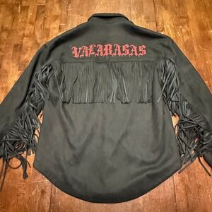 Valabasas Fringe Shirt Jacket Mens Medium Black Suede Gothic Western Edgy